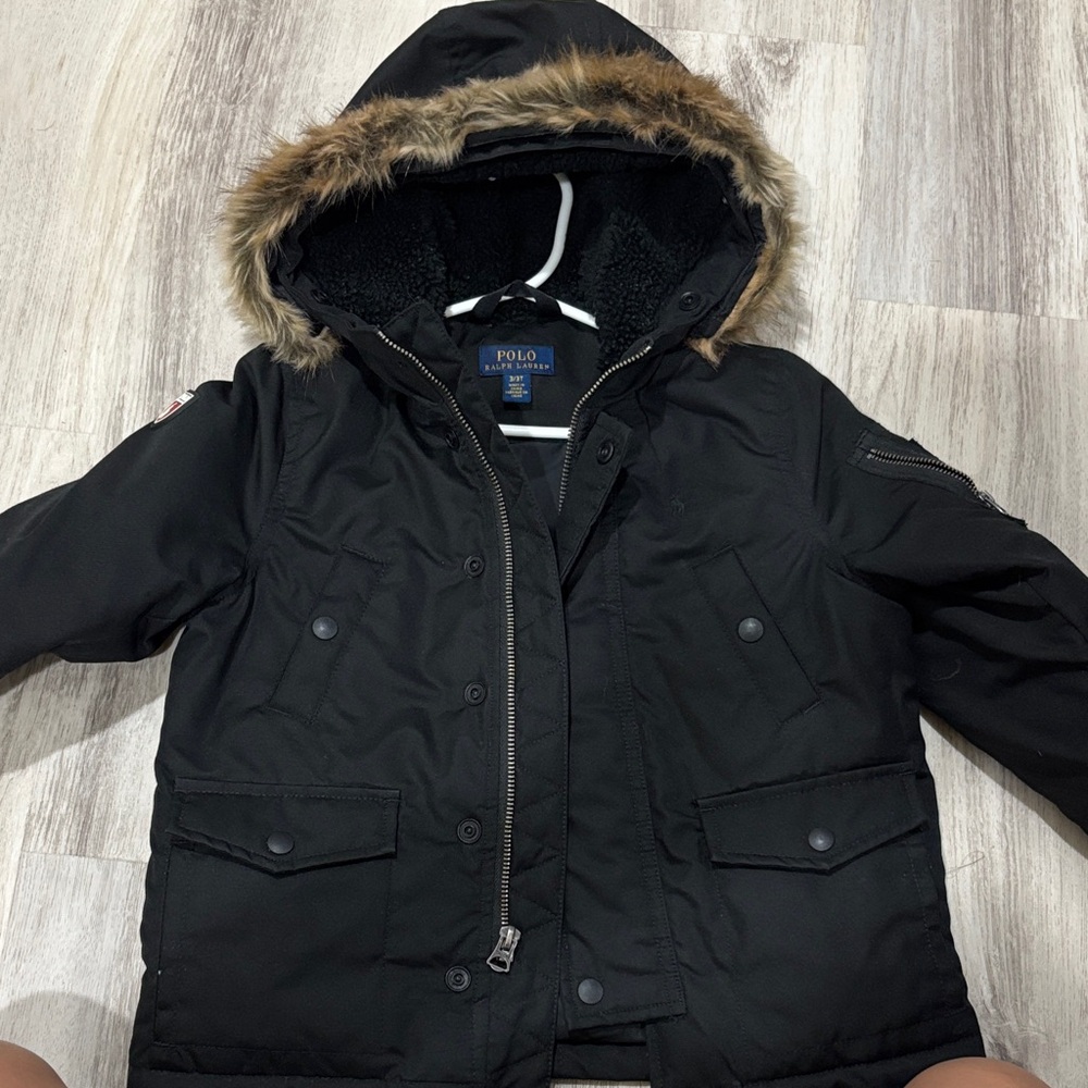 Polo by Ralph Lauren Kids Black Fur-Trimmed Hooded Puffer